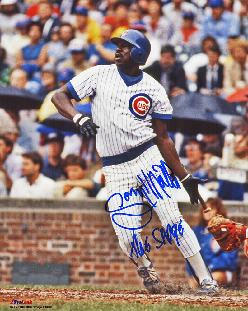 MAT08P121 MLB Gary Matthews Signed Chicago Cubs Swinging Action 8 x 10 in. Photo with The Sarge