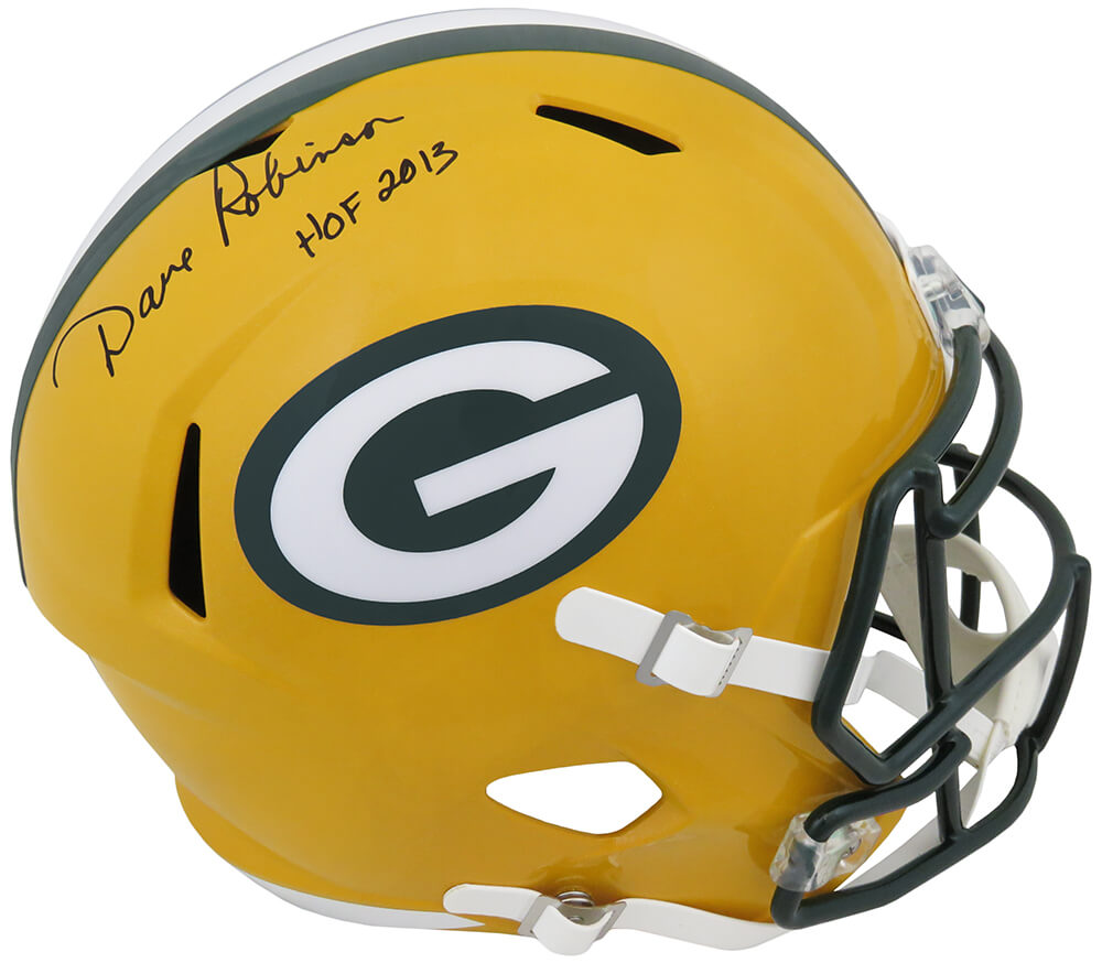 ROBREP316 NFL Dave Robinson Signed Green Bay Packers Riddell Full Size Speed Replica Helmet with HOF 2013