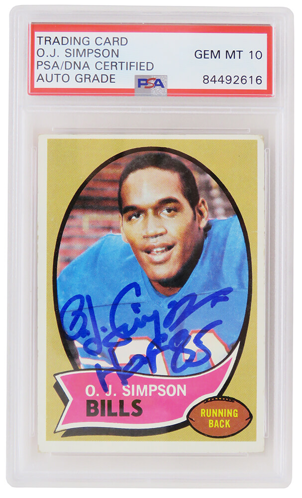 SIMCAR313 NFL O.J. Simpson Signed Buffalo Bills 1970 Topps Rookie Card No.90 with HOF 85 - PSA & DNA Encapsulated - Auto Grade 10 -  Schwartz Sports Memorabilia