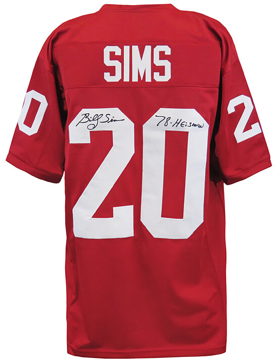 Picture of Schwartz Sports Memorabilia SIMJRY304 NFL Billy Sims Signed Maroon Throwback Custom Football Jersey with 78 Heisman