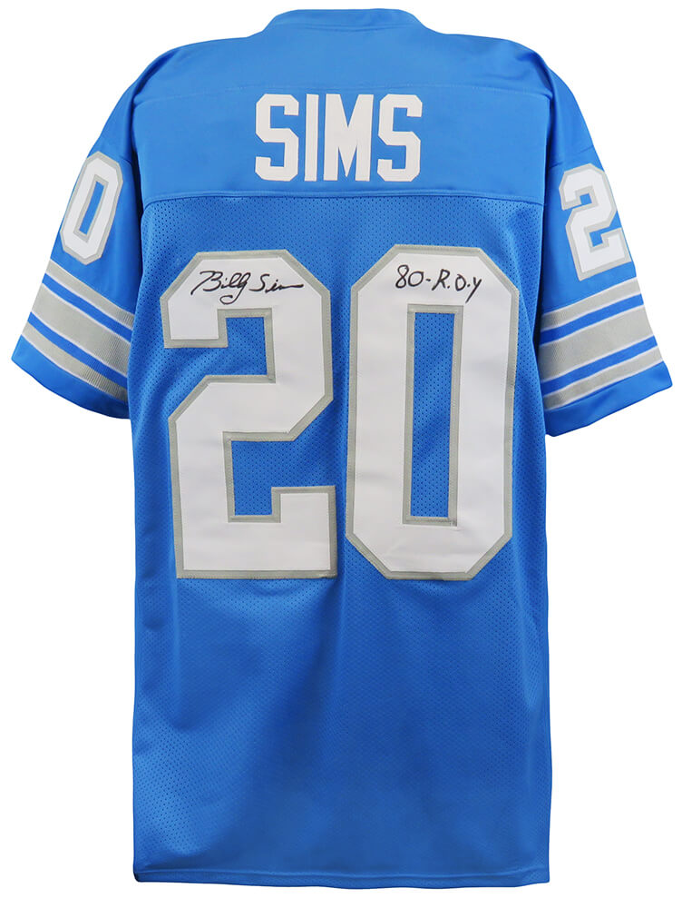 SIMJRY305 NFL Billy Sims Signed Blue Custom Football Jersey with 80 Roy
