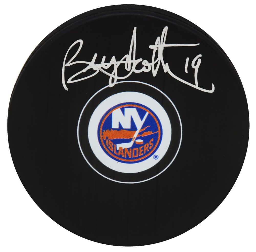 TROPUC402 NHL Bryan Trottier Signed New York Islanders Logo Hockey Puck