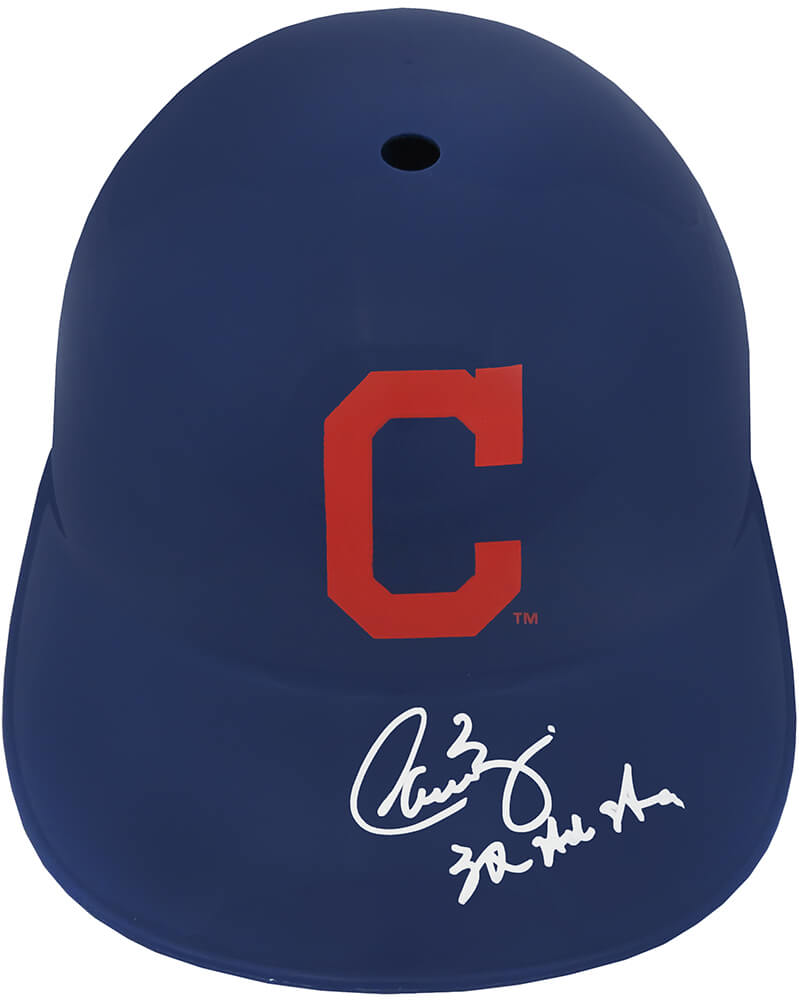 Picture of Schwartz Sports Memorabilia BAEBTH101 Carlos Baerga Signed Cleveland Indians Souvenir Replica Batting MLB Helmet with 3x All Star Inscription