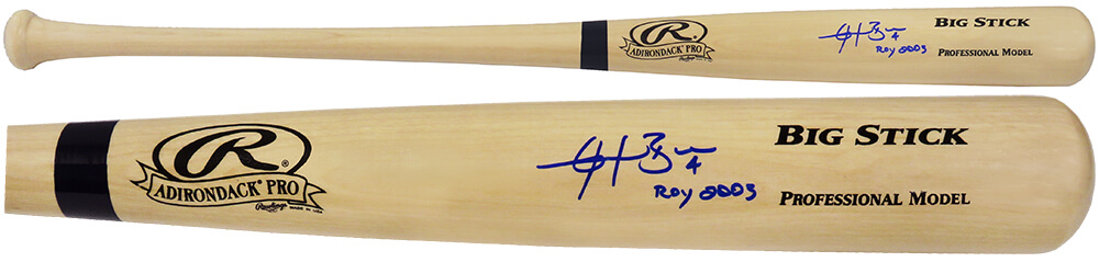 Picture of Schwartz Sports Memorabilia BERBAT101 Angel Berroa Signed Rawlings Big Stick Blonde MLB Baseball Bat with Roy 2003 AL Inscription