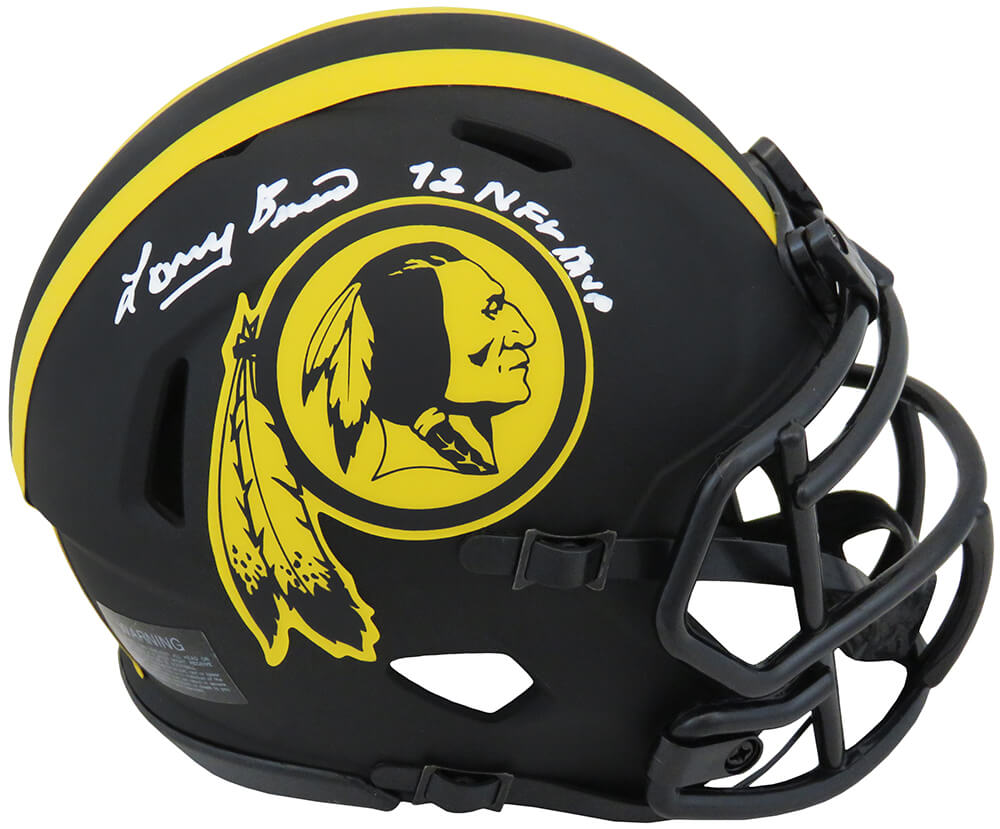 BROMIN350 Larry Brown Signed Washington Redskins Eclipse Black Matte Riddell Speed Mini Helmet with 72 NFL MVP Inscription -  Schwartz Sports Memorabilia