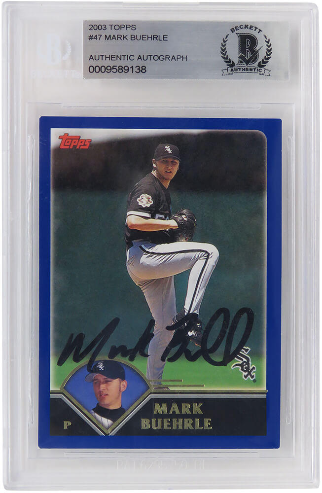 BUECAR100 Mark Buehrle Signed Chicago White Sox 2003 Topps MLB Baseball Card with No.47 Beckett Encapsulated