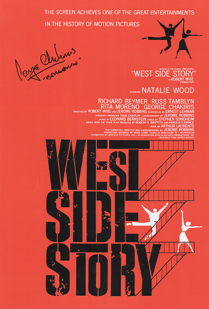 CHAPST540 11 x 17 in. George Chakiris Signed West Side Story Movie Poster with Bernardo Inscription -  Schwartz Sports Memorabilia