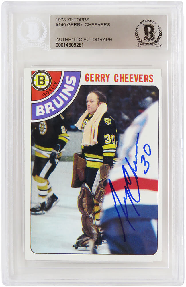 CHECAR411 Gerry Cheevers Signed Boston Bruins 1978-1979 Topps Hockey NHL Trading Card with No.140 Beckett Encapsulated -  Schwartz Sports Memorabilia