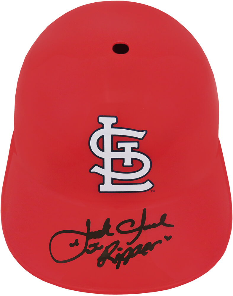 Picture of Schwartz Sports Memorabilia CLABTH101 Jack Clark Signed St. Louis Cardinals Souvenir Replica Batting MLB Helmet with Ripper Inscription