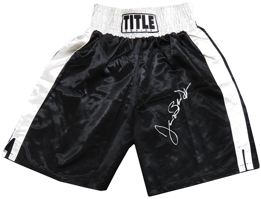 DOUTRU505 James Buster Douglas Signed Title Black & White Trim Boxing Trunks