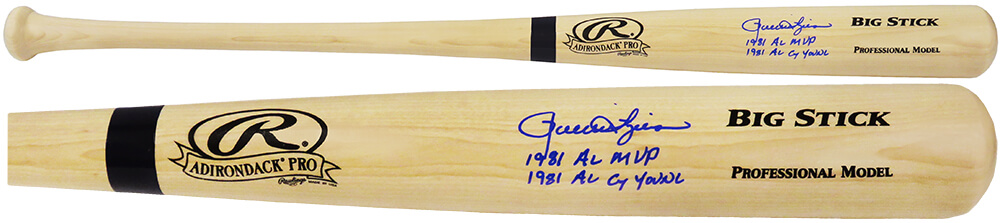 Picture of Schwartz Sports Memorabilia FINBAT100 Rollie Fingers Signed Rawlings Big Stick Blonde MLB Baseball Bat with 1981 AL MVP&#44; 1981 AL Cy Young