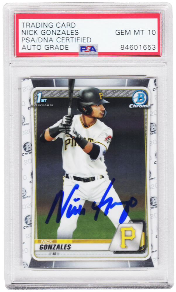 GONCAR104 Nick Gonzalez Signed Pittsburgh Pirates 2020 Topps Bowman Chrome MLB Baseball Rookie Card with No.BD-81 PSA & DNA - Auto Grade 10