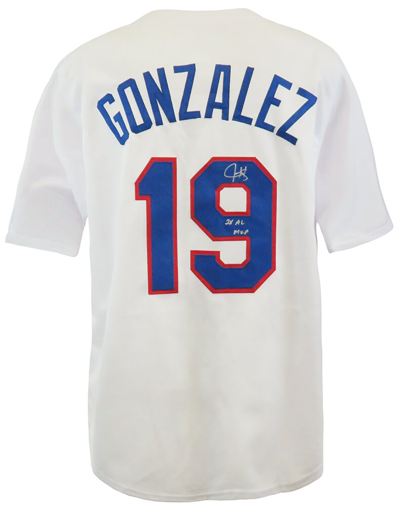 GONJRY100 Juan Gonzalez Signed White Custom MLB Baseball Jersey with 2x AL MVP Inscription