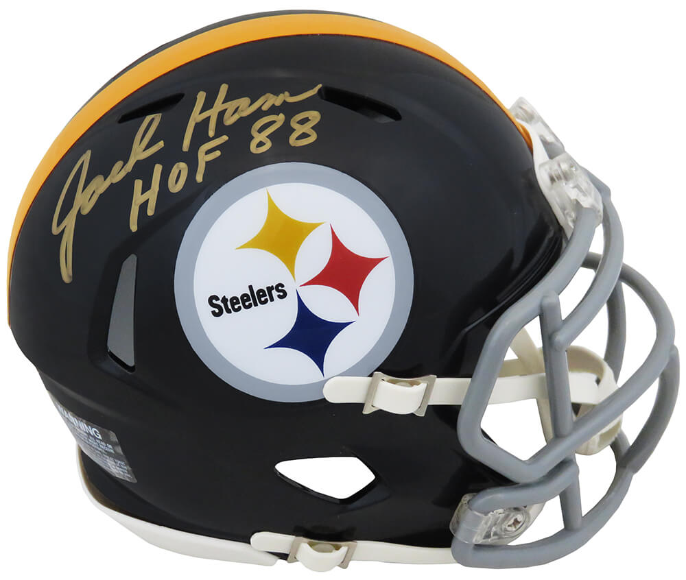 HAMMIN335 Jack Ham Signed Pittsburgh Steelers Throwback Riddell Speed NFL Mini Helmet with HOF 88 Inscription - Gold