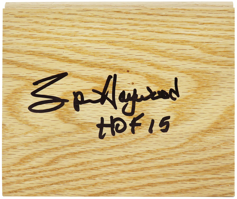 HAYFLO210 5 x 6 in. Spencer Haywood Signed NBA Floor Piece with HOF 15 Inscription