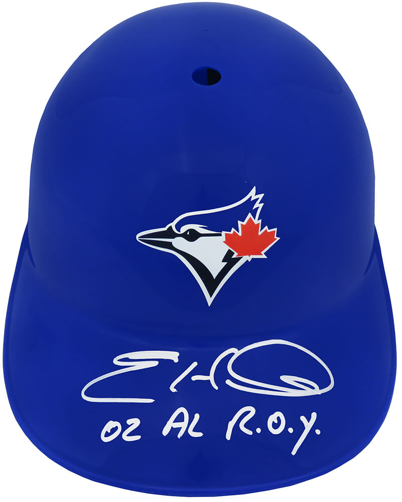 Picture of Schwartz Sports Memorabilia HINBTH100 Eric Hinske Signed Toronto Blue Jays Replica Souvenir Batting MLB Helmet with 02 AL Roy Inscription