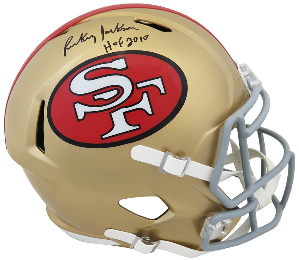 JACREP315 Rickey Jackson Signed San Francisco 49ers Throwback Riddell Full Size Speed NFL Replica Helmet with HOF 2010 Inscription