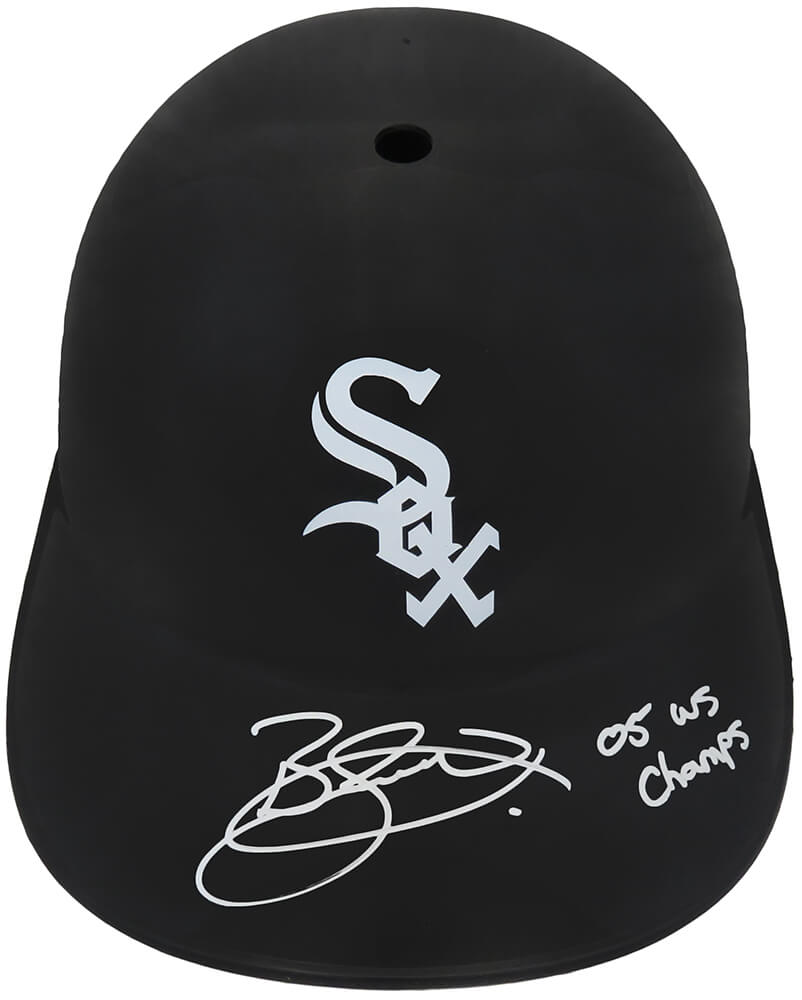 Picture of Schwartz Sports Memorabilia JENBTH100 Bobby Jenks Signed Chicago White Sox Replica Souvenir Batting MLB Helmet with 05 WS Champs Inscription