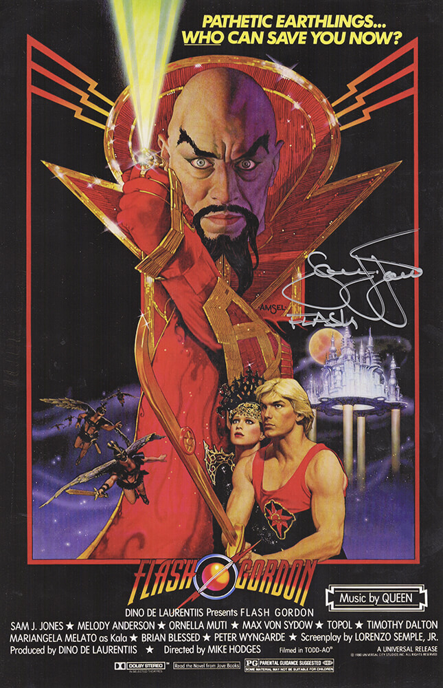 JONPST511 11 x 17 in. Sam J. Jones Signed Flash Gordon Movie Poster with Flash Inscription