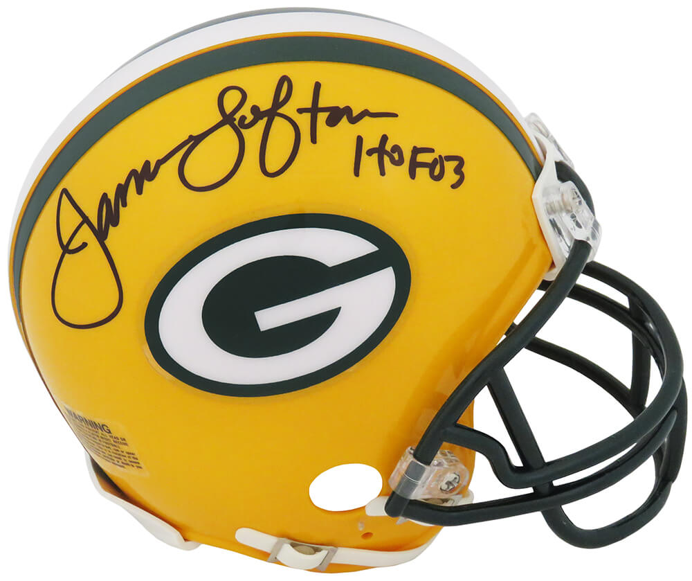 Picture of Schwartz Sports Memorabilia LOFMIN300 James Lofton Signed Green Bay Packers Riddell NFL Mini Helmet with HOF 03 Inscription