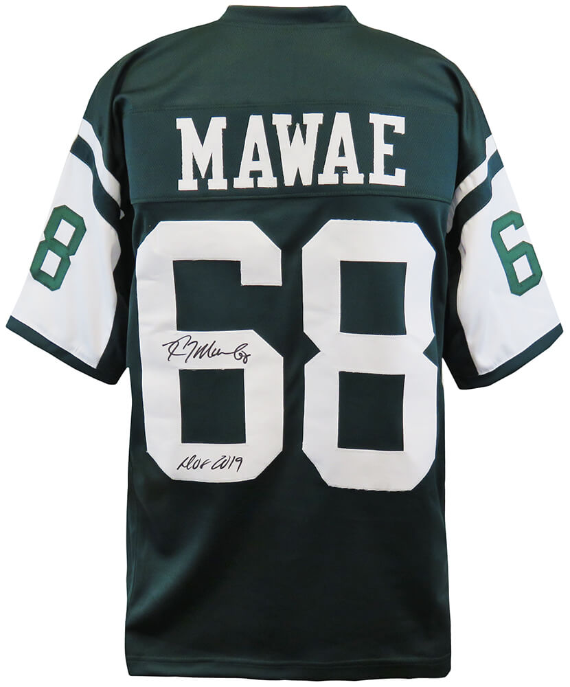 Picture of Schwartz Sports Memorabilia MAWJRY300 Kevin Mawae Signed Green Throwback Custom NFL Football Jersey with HOF 2019 Inscription