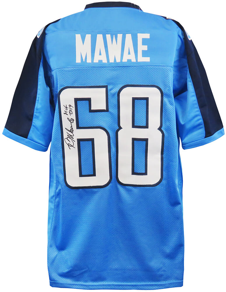 Picture of Schwartz Sports Memorabilia MAWJRY301 Kevin Mawae Signed Blue Custom NFL Football Jersey with HOF 2019 Inscription