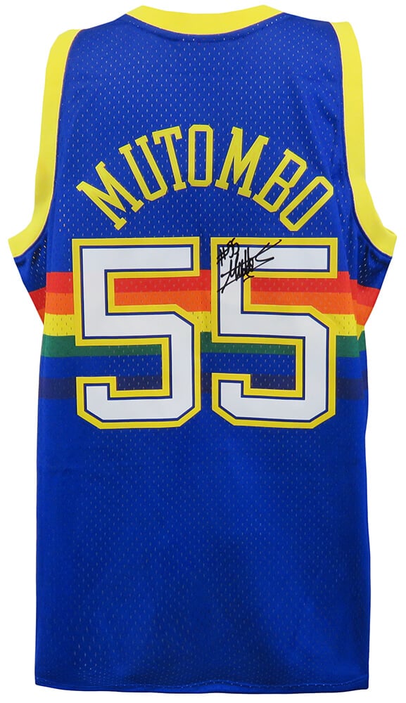 MUTJRY202 Dikembe Mutombo Signed Denver Nuggets 1991 Throwback Blue M&N NBA Swingman Basketball Road Jersey