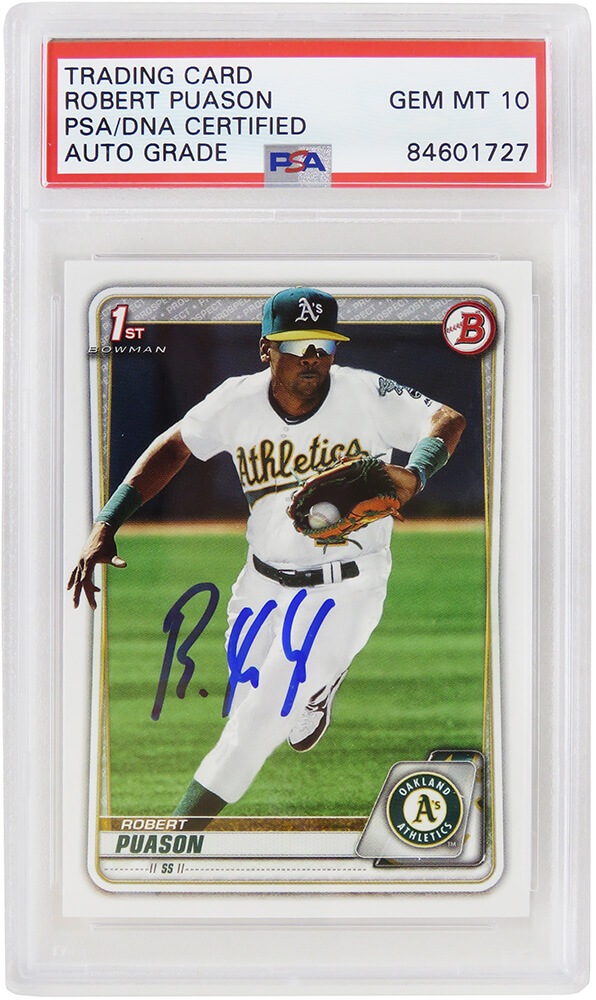 PUACAR103 Robert Puason Signed Oakland As 2020 Topps Bowman MLB Baseball Rookie Card with No.BP-145 PSA & DNA & Auto Grade 10