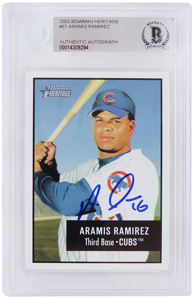 RAMCAR108 Aramis Ramirez Signed Chicago Cubs 2003 Bowman Heritage MLB Baseball Card with No.87 Beckett Encapsulated -  Schwartz Sports Memorabilia