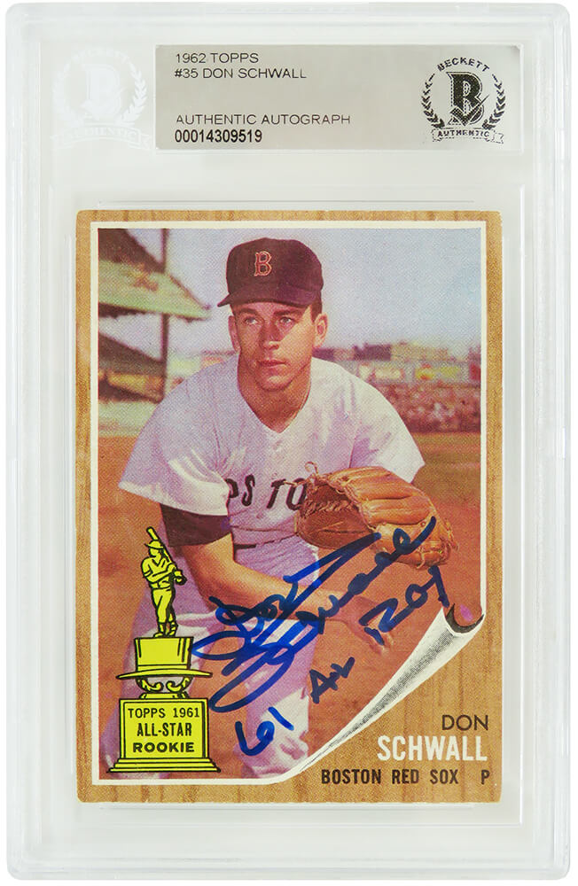 SCHCAR120 Don Schwall Signed Boston Red Sox 1962 Topps MLB Baseball Trading Card with No.35 61 AL Roy Inscription - Beckett Encapsulated -  Schwartz Sports Memorabilia