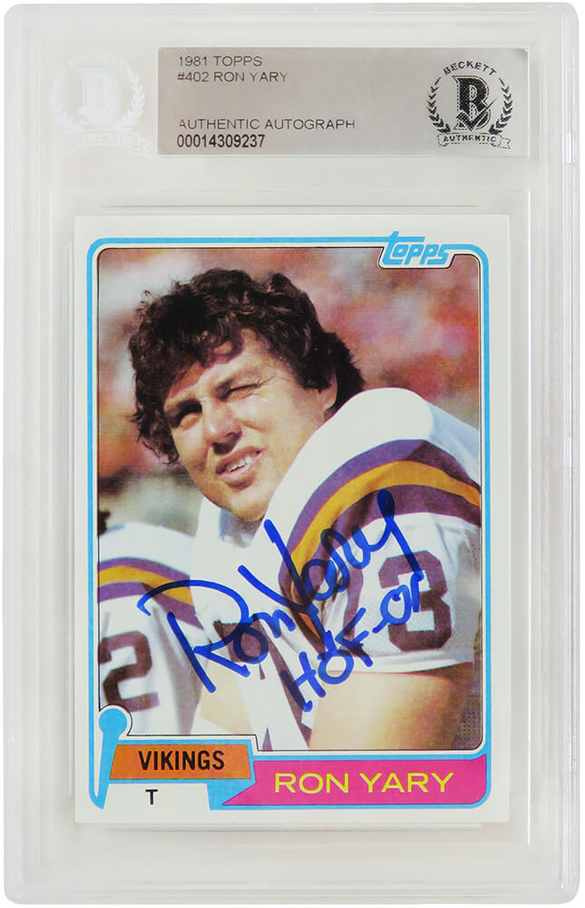 Picture of Schwartz Sports Memorabilia YARCAR303 Ron Yary Signed Minnesota Vikings 1981 Topps NFL Football Card with No.402 HOF 01 Inscription - Beckett Encapsulated