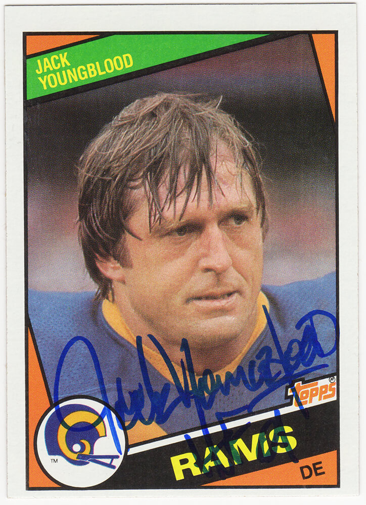 Picture of Schwartz Sports Memorabilia YOUCAR308 Jack Youngblood Signed Rams 1984 Topps NFL Football Card with No.287 & HF 01 Inscription