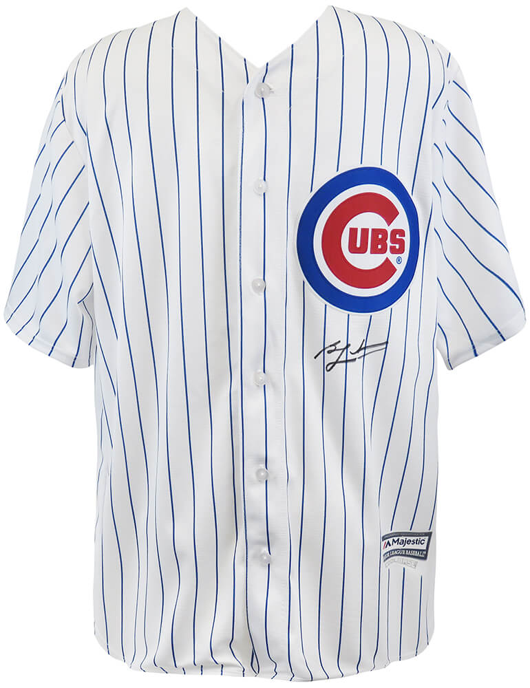 ZOBJRY104 Ben Zobrist Signed Chicago Cubs White Pinstripe Majestic Replica MLB Baseball Jersey