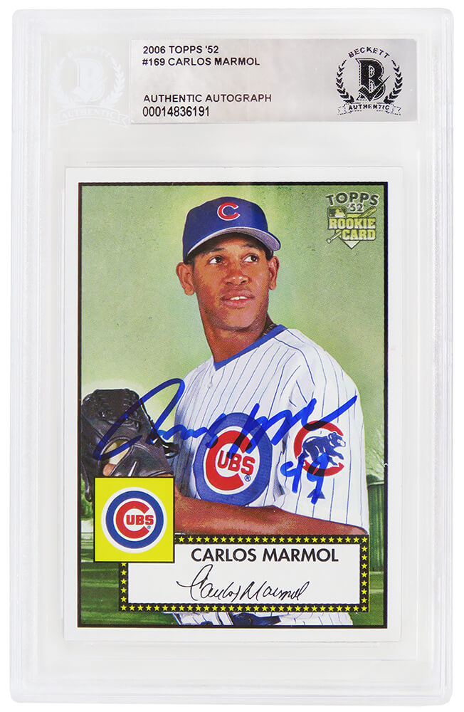 MARCAR114 Carlos Marmol Signed Chicago Cubs 2006 Topps 52 Rookie No. 169 Beckett Encapsulated Baseball Card -  Schwartz Sports Memorabilia