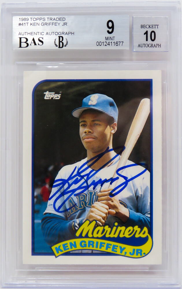 GRICAR100 Ken Griffey Jr Signed Seattle Mariners 1989 Topps Traded Baseball Rookie Card No.41T - Beckett Mint 9 - Auto Grade 10 -  Schwartz Sports Memorabilia