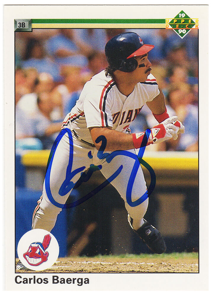 BAECAR101 Carlos Baerga Signed Cleveland Indians 1990 Upper Deck Rookie Baseball Trading Card No.737