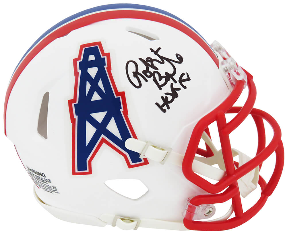 Picture of Schwartz Sports Memorabilia BRAMIN344 Robert Brazile Signed Houston Oilers Throwback Riddell Speed Mini Helmet with HOF 2018 Inscription