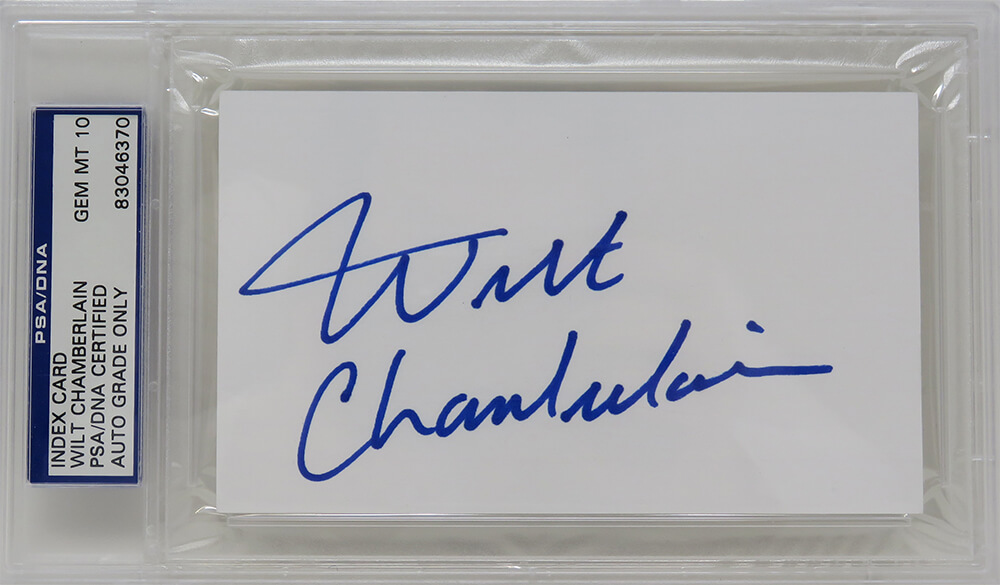 CHACUT200 3 x 5 in. Wilt Chamberlain Signed White Index Card - PSA Encapsulated - Autographed Grade 10 -  Schwartz Sports Memorabilia