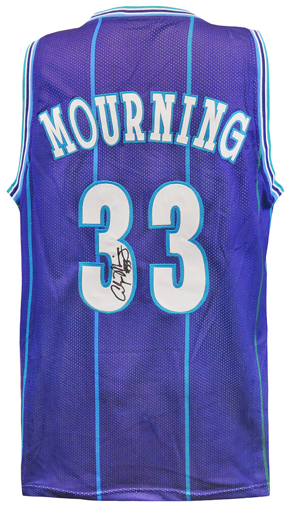MOUJRY205 Alonzo Mourning Signed Teal Throwback Custom Basketball Jersey - Extra Large