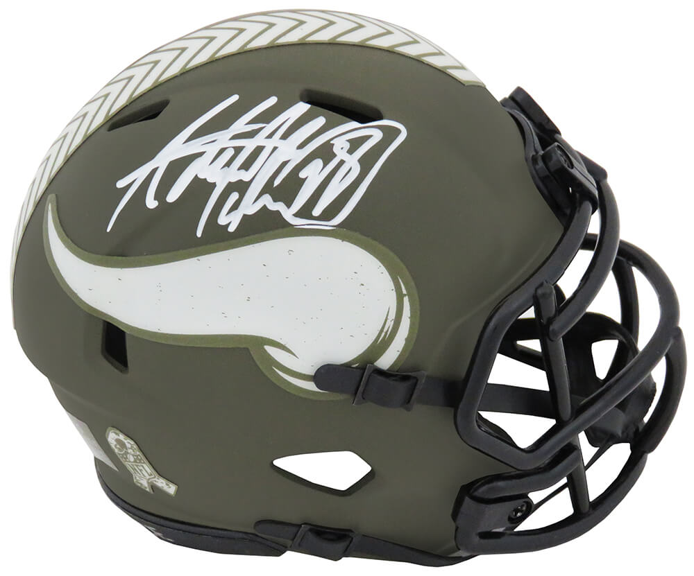 PETMIN307 Adrian Peterson Signed Minnesota Vikings Salute to Service Riddell Speed Mini Helmet