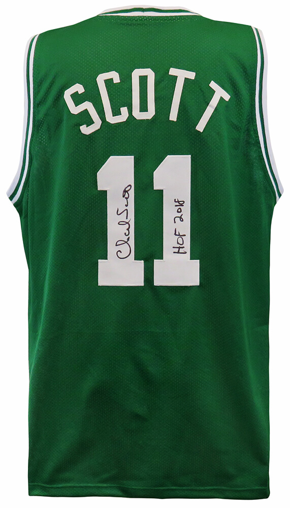 SCOJRY200 Charlie Scott Signed Green Custom Basketball Jersey with HOF 2018 Inscription - Extra Large