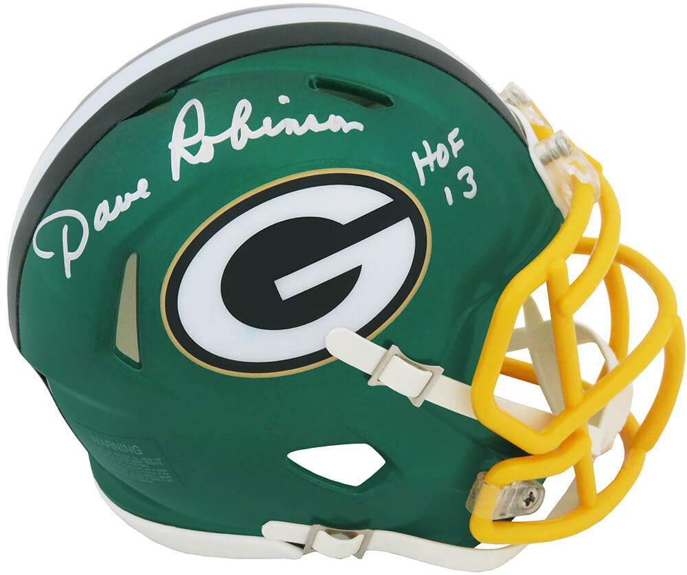 ROBMIN328 Dave Robinson Signed Green Bay Packers Flash Riddell Speed Mini Helmet with HOF 2013 Inscription