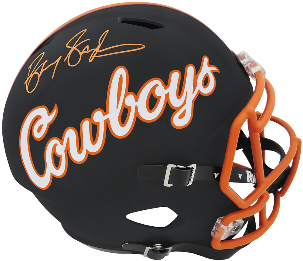 SANREP356 Barry Sanders Signed Oklahoma State Black Riddell Full Size Replica Helmet