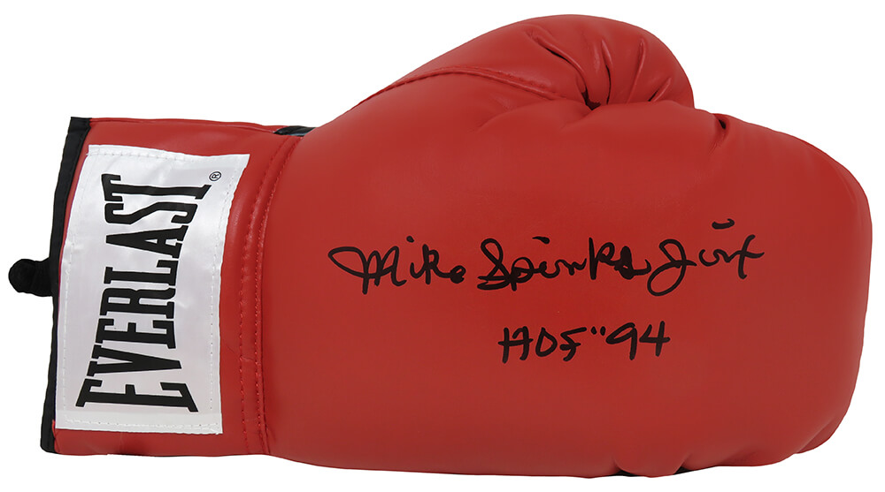 SPIGLV518 MichaelMike Spinks Signed Everlast with Jinx HOF 1994 Boxing Glove, Red
