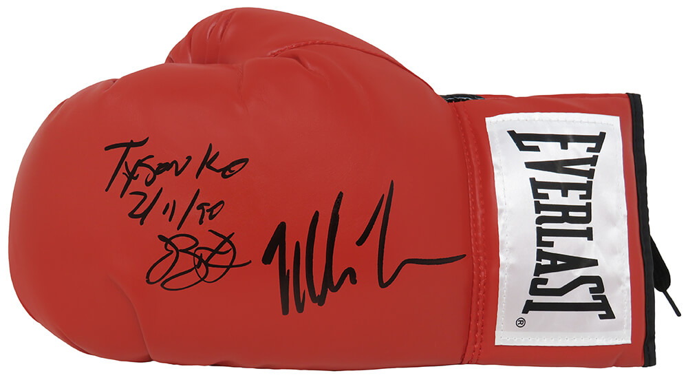TYSGLV514 Mike Tyson & James Buster Douglas Dual Signed Red Everlast Boxing Glove with Tyson KO 2-11-90 Inscription