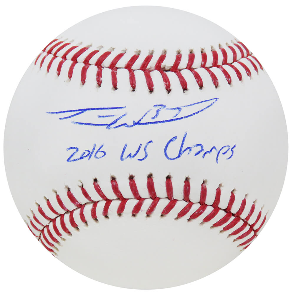 WOOBSB110 Travis Wood Signed Rawlings Official MLB Baseball with 2016 WS Champs Inscription