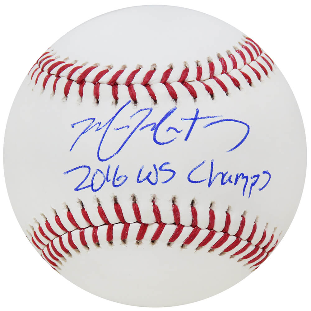 MONBSB132 Mike Montgomery Signed Rawlings Official MLB Baseball with 2016 WS Champs Inscription