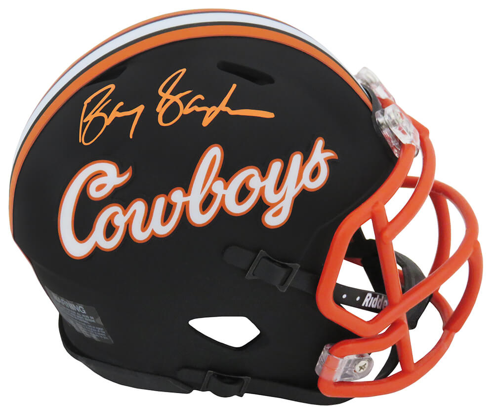 SANMIN332 Barry Sanders Signed Oklahoma State Cowboys Black Riddell Speed Mini Helmet