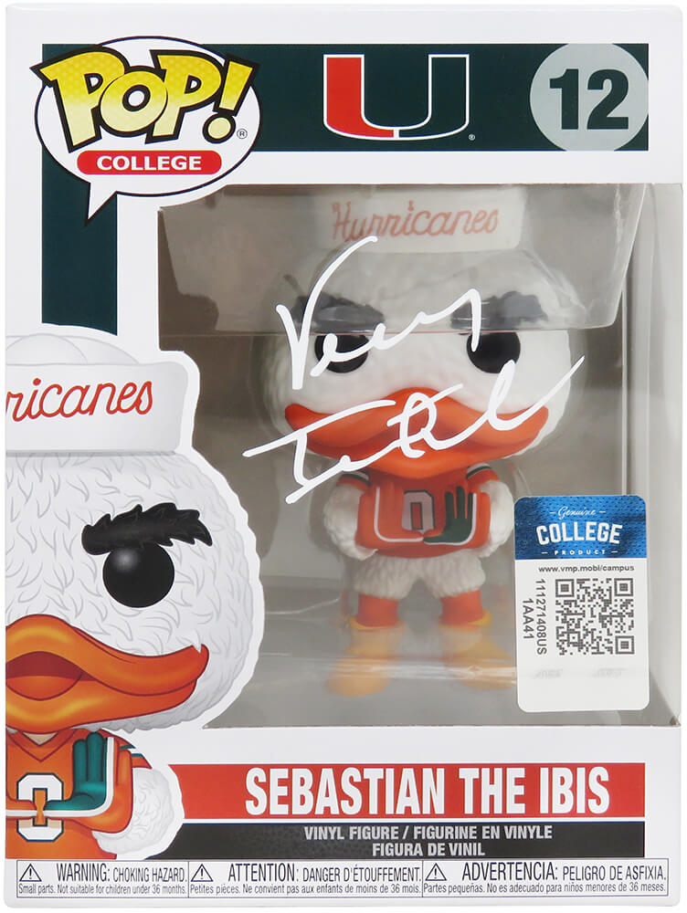 TESFUN300 Vinny Testaverde Signed Miami Hurricanes NCAA Mascot Funko Pop Doll No.12