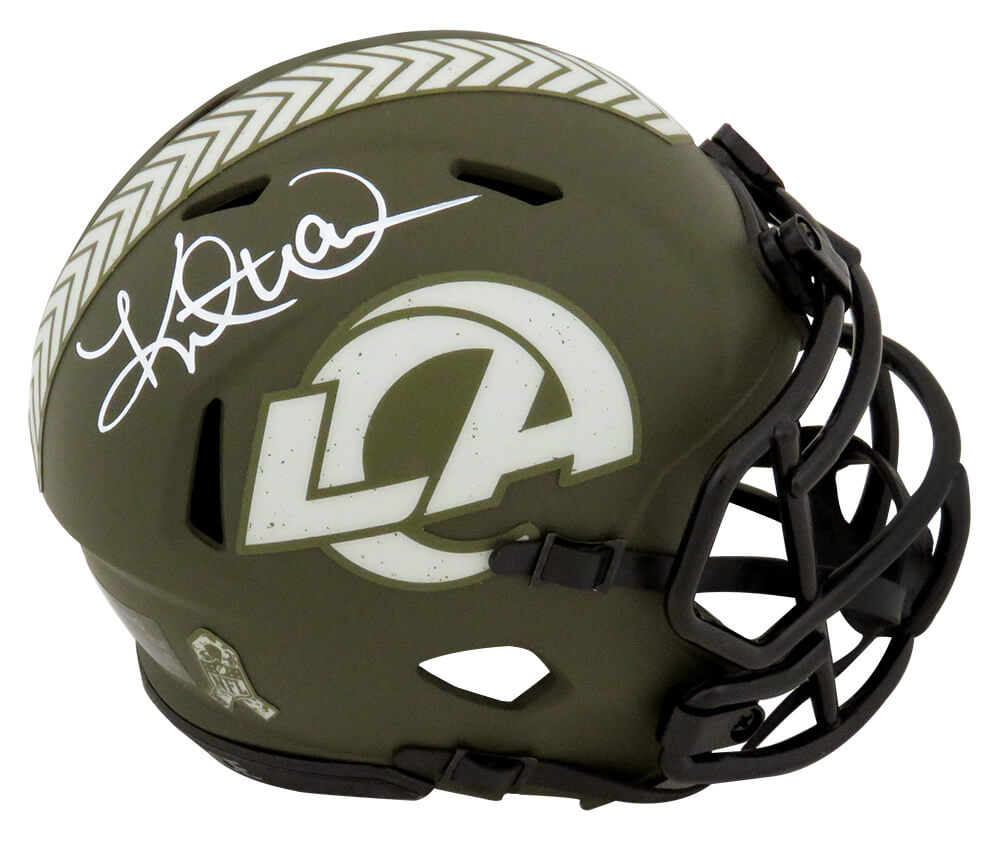 WARMIN302 Kurt Warner Signed Rams Salute to Service Riddell Speed Mini Helmet